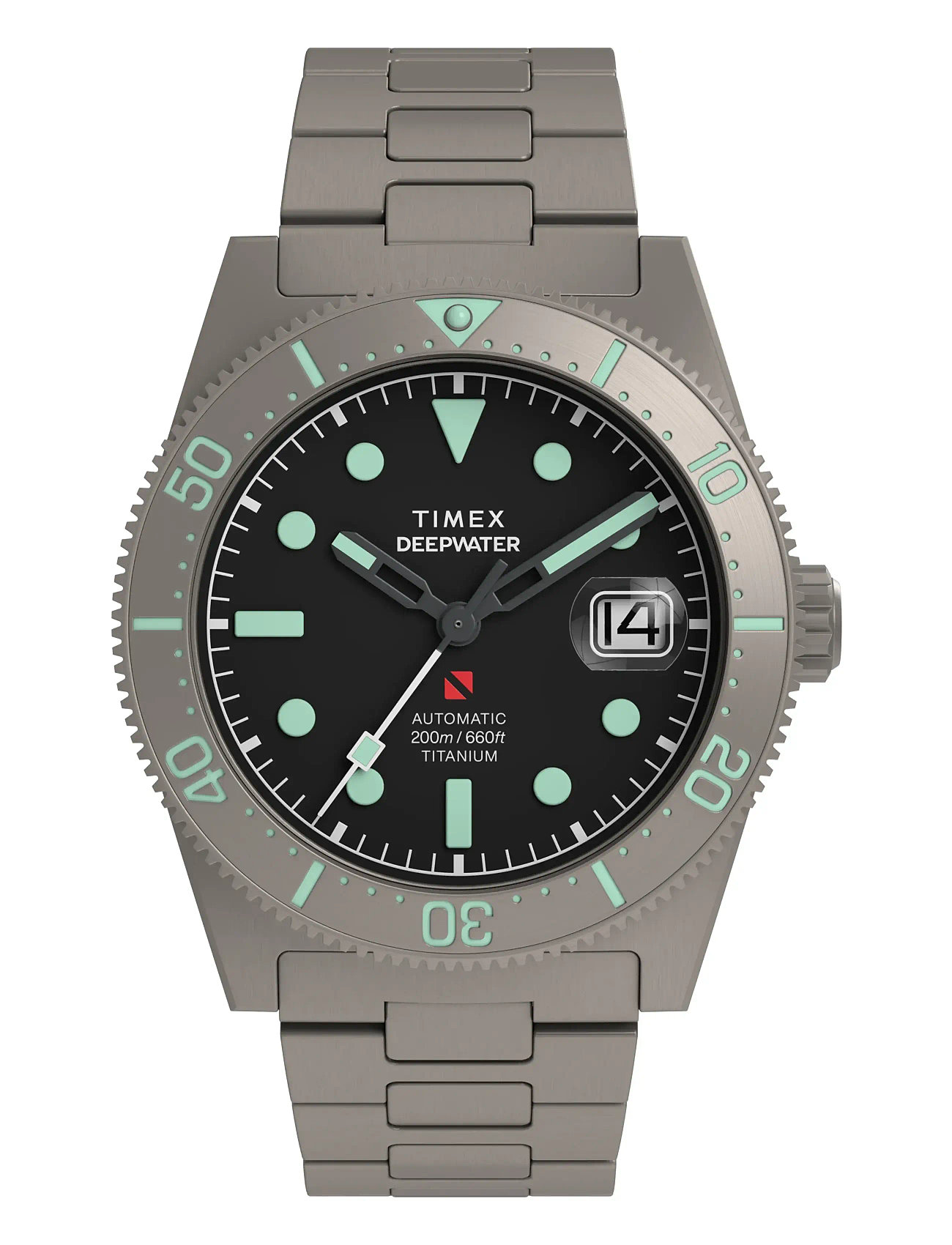 Timex Deep Water Reef Titanium Auto Blk Dial Titanium Bracelet, 41 MM, Black, Ure > Analoge Ure, Herre