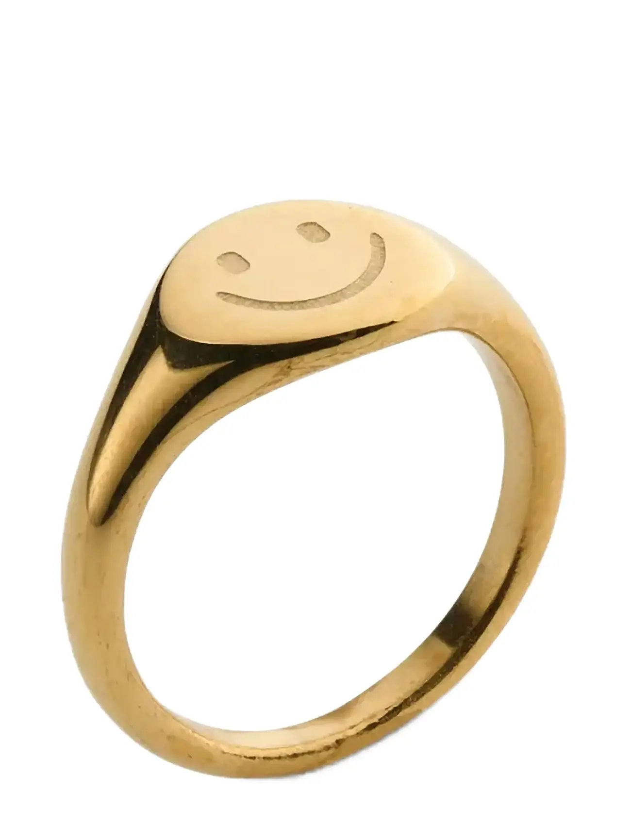 TIMI OF SWEDEN Dixie - Smiley Face Signet Ring Stainless Ste Gold - 55 - Damen