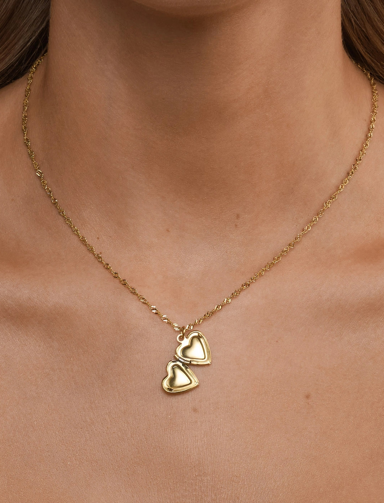 Timi of Sweden Vera - Heart Locket Necklace Stainless Steel - Gold, One Size 38 cm, Gold, Halskæder > Smukke Halskæder, Dame