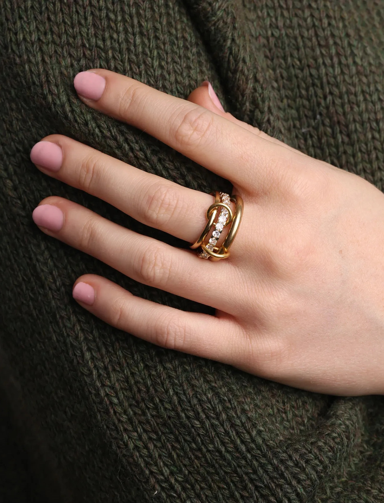 Timi of Sweden Ethel - Stacked Ring Crystal Stainless Steel, 57, Gold, Smykker > Ringe, Dame