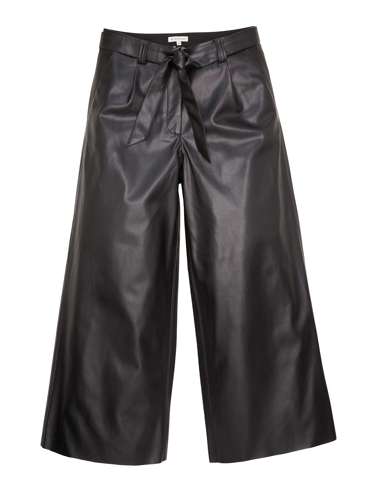 Pants Culotte Pu Bottoms Trousers Leather Leggings-Byxor Black Tom Tailor