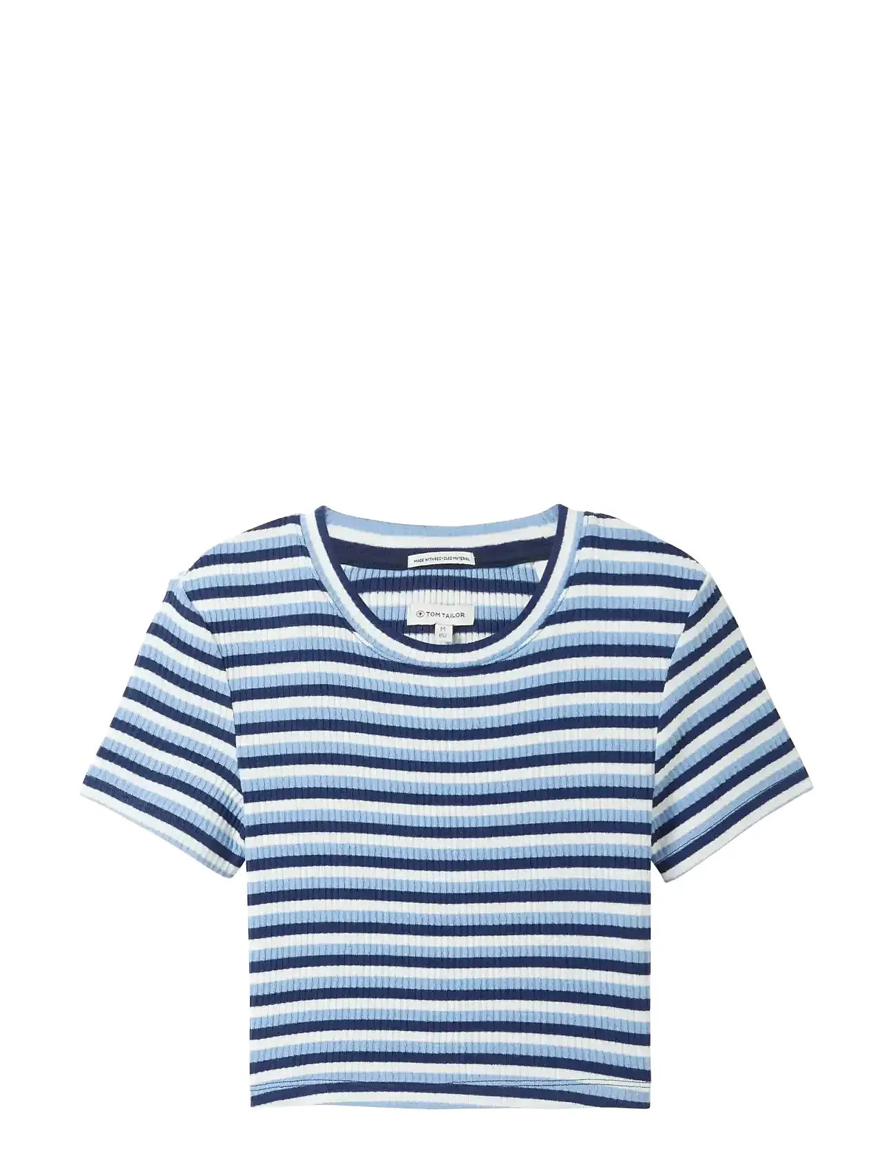 Cropped Striped Rib T-Shirt Blue Tom Tailor