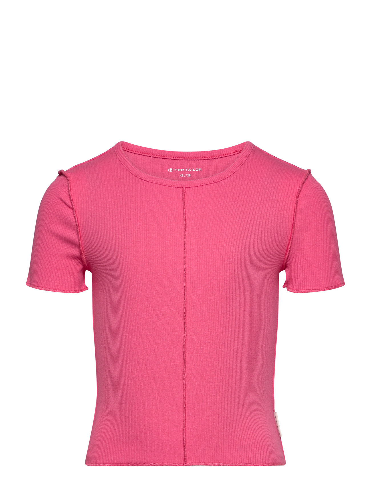 Cropped Cutline Rib T-Shirt Tops T-Kortærmet Skjorte Pink Tom Tailor