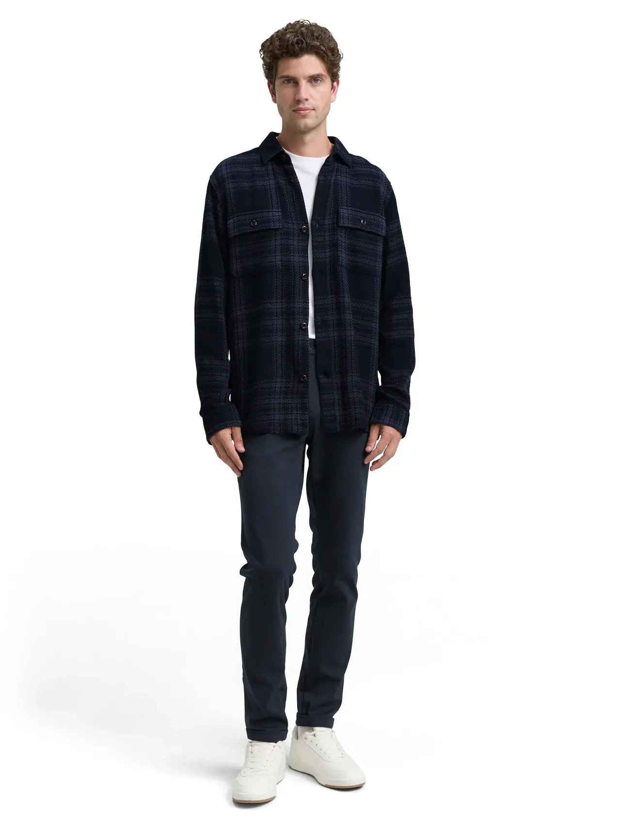 Tom Tailor Knit-Look Checked Overshirt, XXL, Navy, Overdele > Overtrøjer, Herre