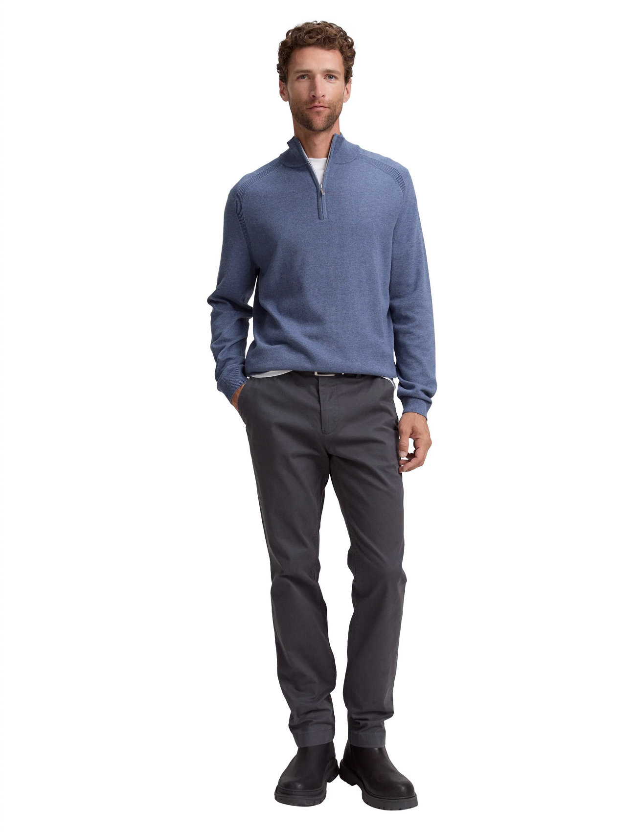 Tom Tailor Basic Knit Troyer, XXL, Blue, Strik > Trøjer Med Halv Lynlås, Herre