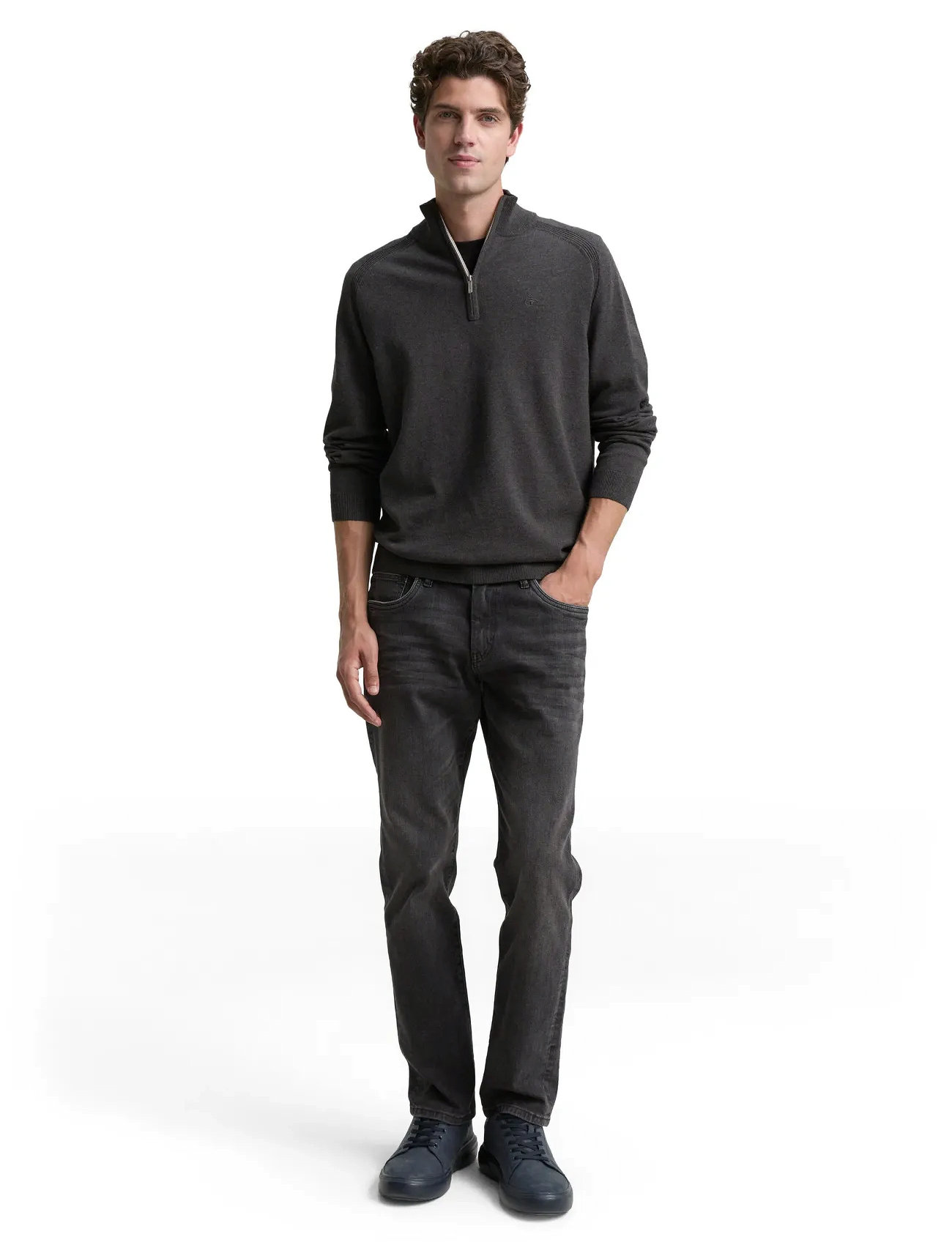 Tom Tailor Basic Knit Troyer, XL, Grey, Strik > Trøjer Med Halv Lynlås, Herre