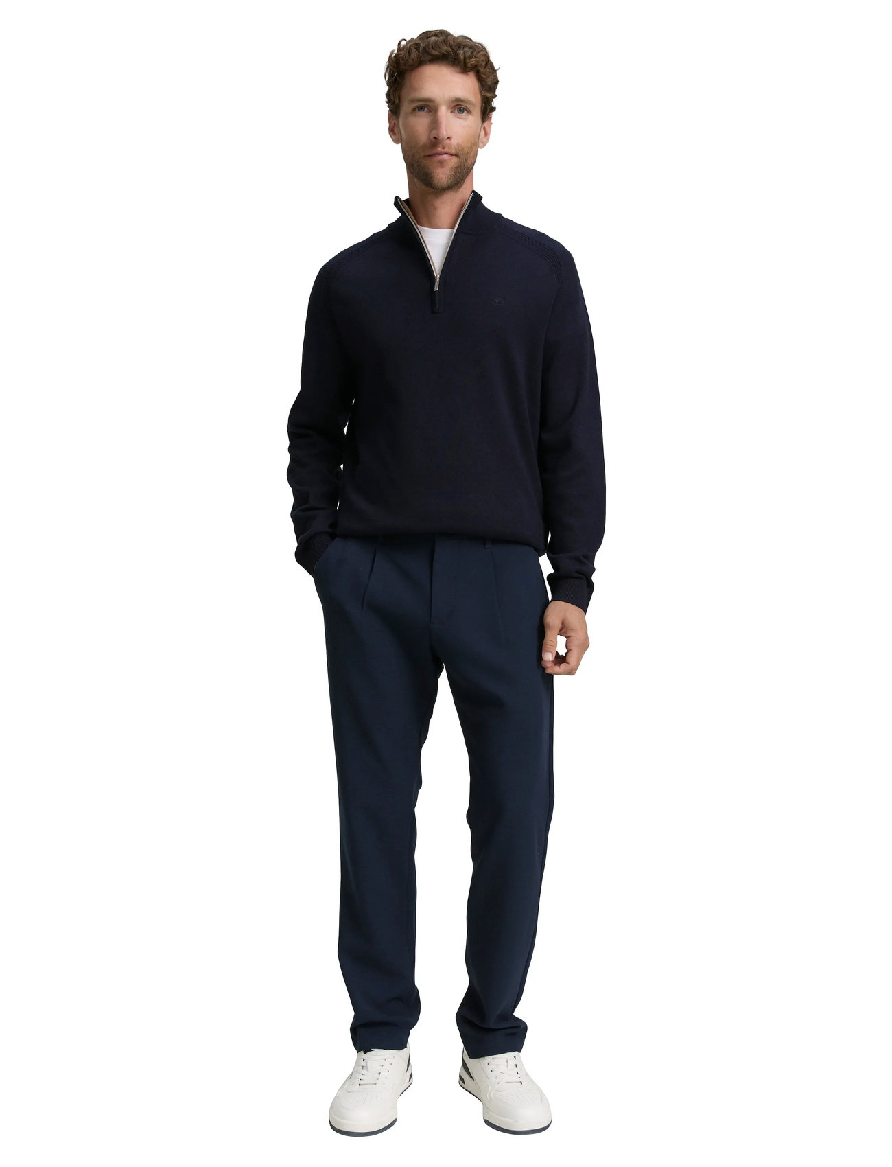 Tom Tailor Basic Knit Troyer, M, Blue, Strik > Trøjer Med Halv Lynlås, Herre
