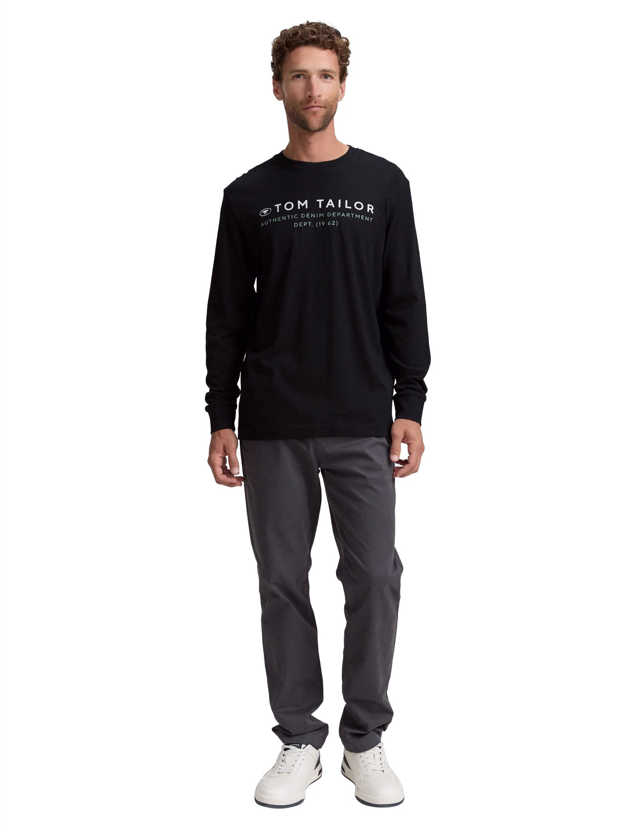 Tom Tailor Printed Longsleeve, M, Black, T-Shirts > Langærmede, Herre