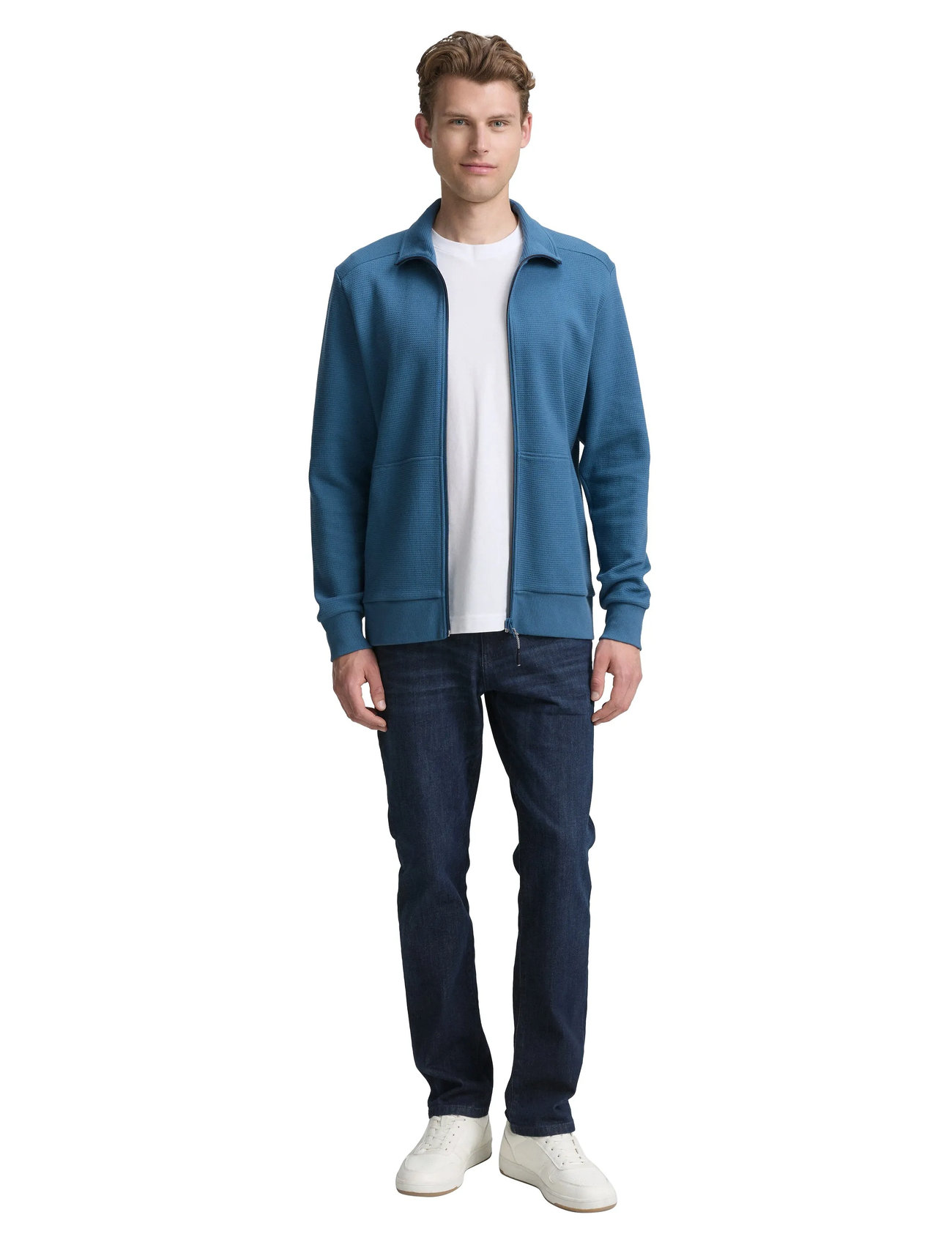 Tom Tailor Structured Stand-Up Sweat Jacket, XXL, Blue, Strik > Trøjer Med Fuld Lynlås, Herre