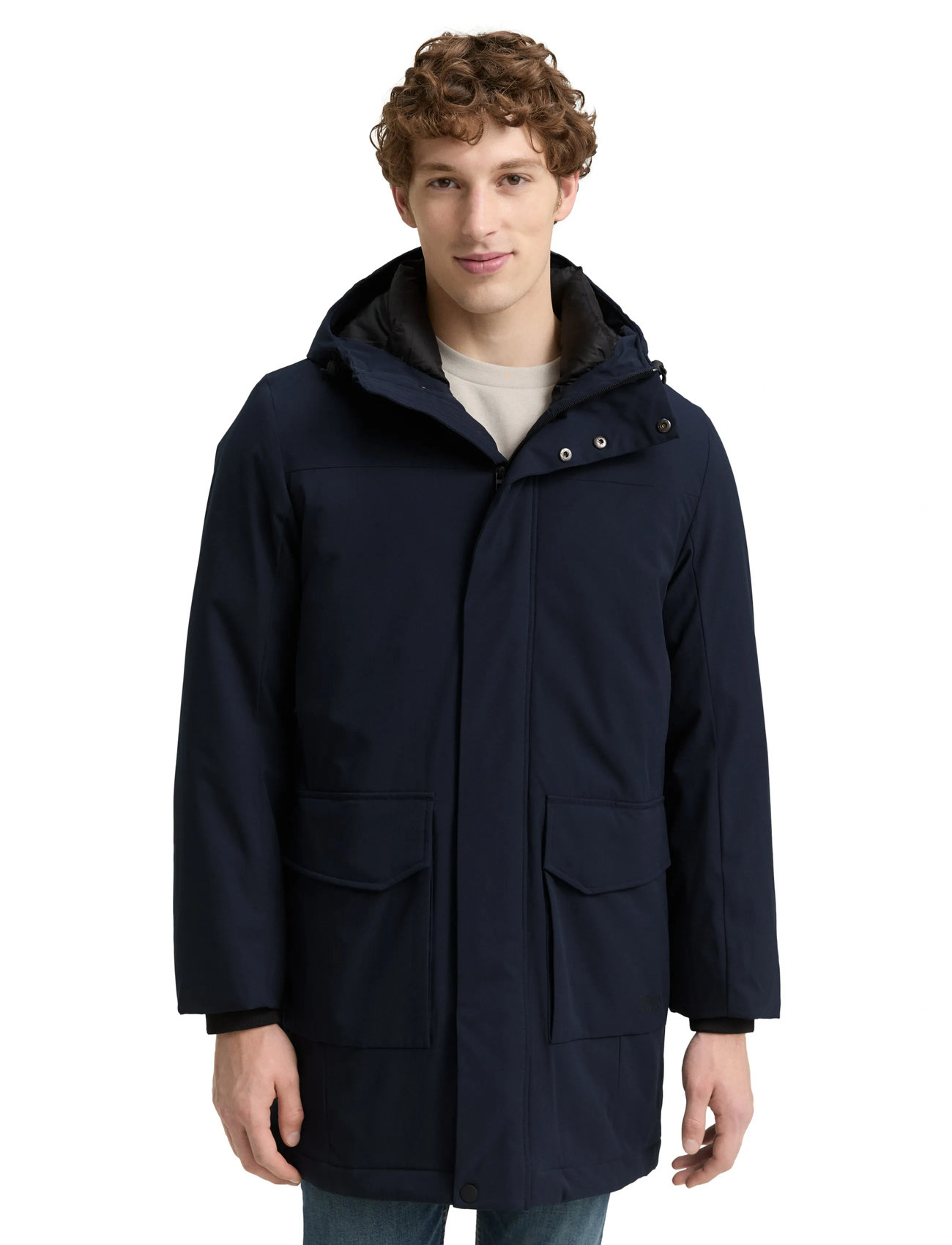 Tom Tailor Tech Hooded Parka, XL, Navy, Jakker > Parkaer, Herre