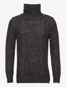 turtleneck pullover - golfy - black burgundy cable structure