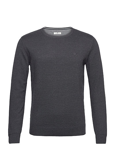 Tom Tailor Basic Crew Neck Sweater (Black Grey Melange/Grå) - 246 kr ...
