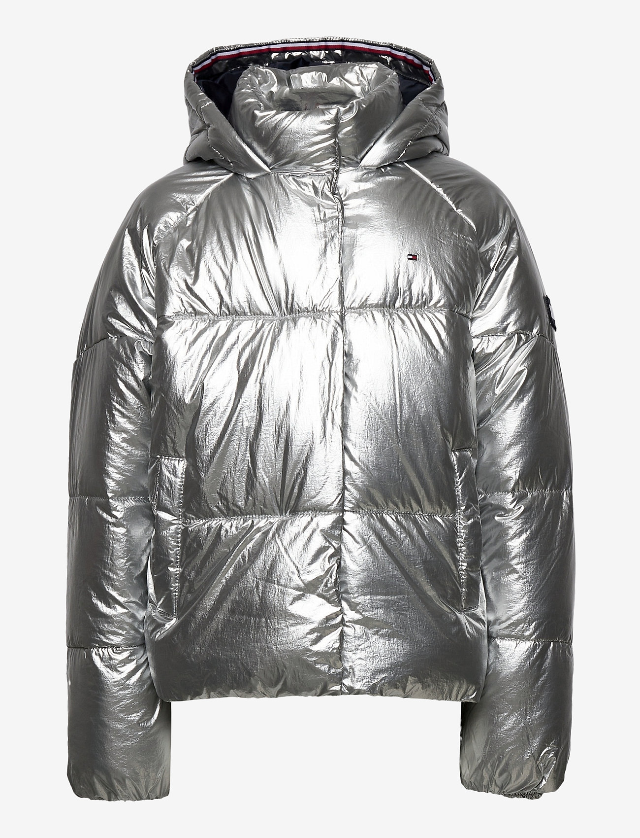 tommy hilfiger silver puffer coat