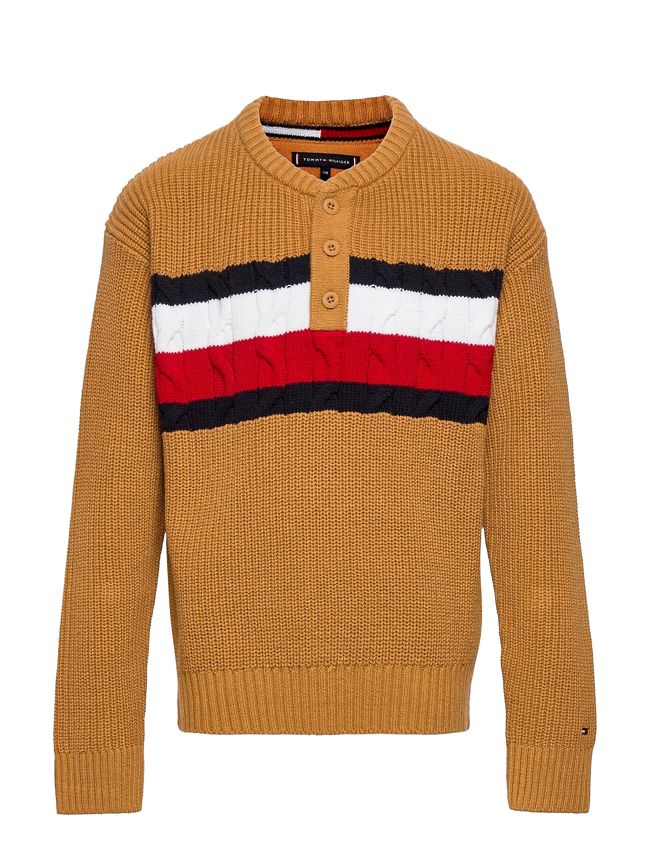 Tommy Hilfiger Global Stripe Henley Sweater (Vintage Brass), 272.61 kr | Stort udvalg af designer | Booztlet.com