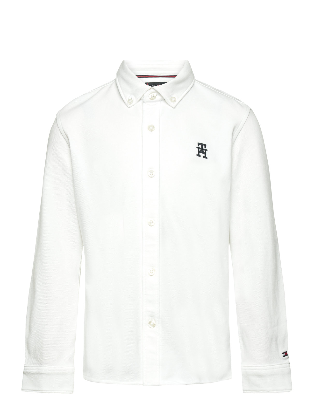 Monogram Stretch Pique Shirt L/S White Tommy Hilfiger