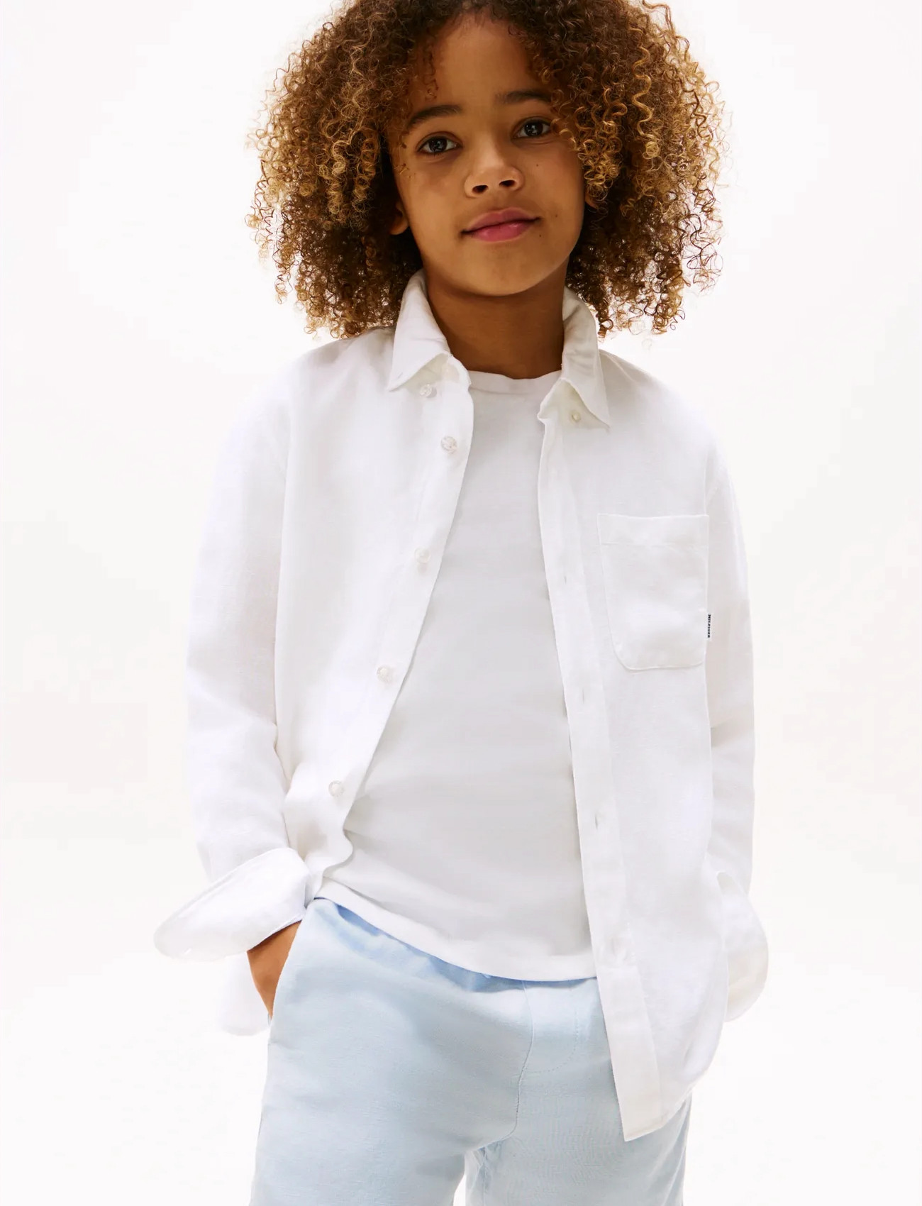 Tommy Hilfiger Linen Blend Relaxed Shirt Ls, 140, White, Skjorter > Langærmede Shirts, Børn