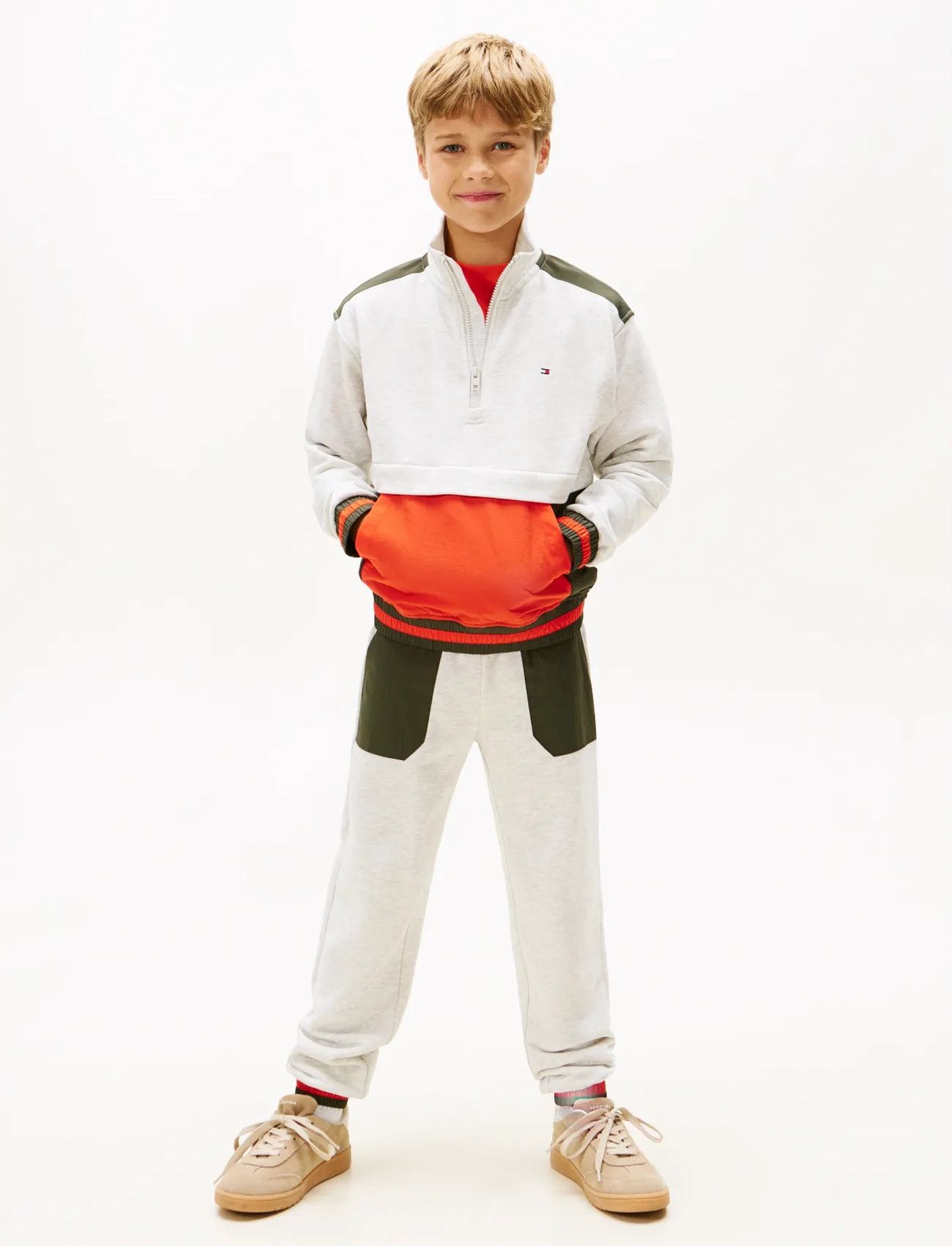 Tommy Hilfiger Fabric Mix Clrblock Sweatpants, 176, Grey, Underdele > Joggingbukser, Børn