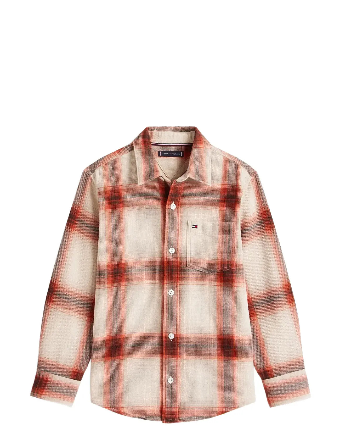 TOMMY HILFIGER Waffle Texture Check Shirt Cream - 164 - Kinder
