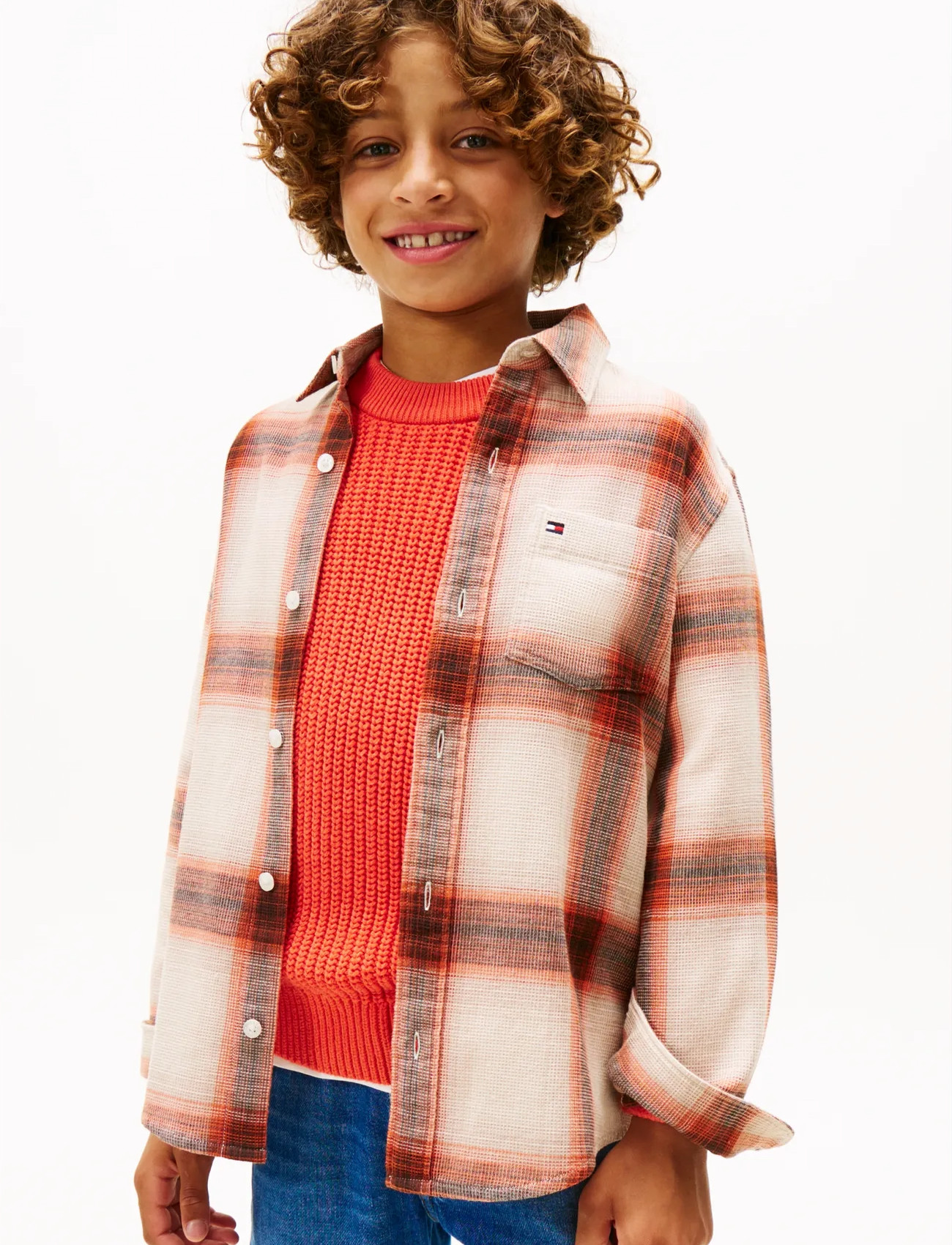 Tommy Hilfiger Waffle Texture Check Shirt, 164, Cream, Skjorter > Langærmede Shirts, Børn
