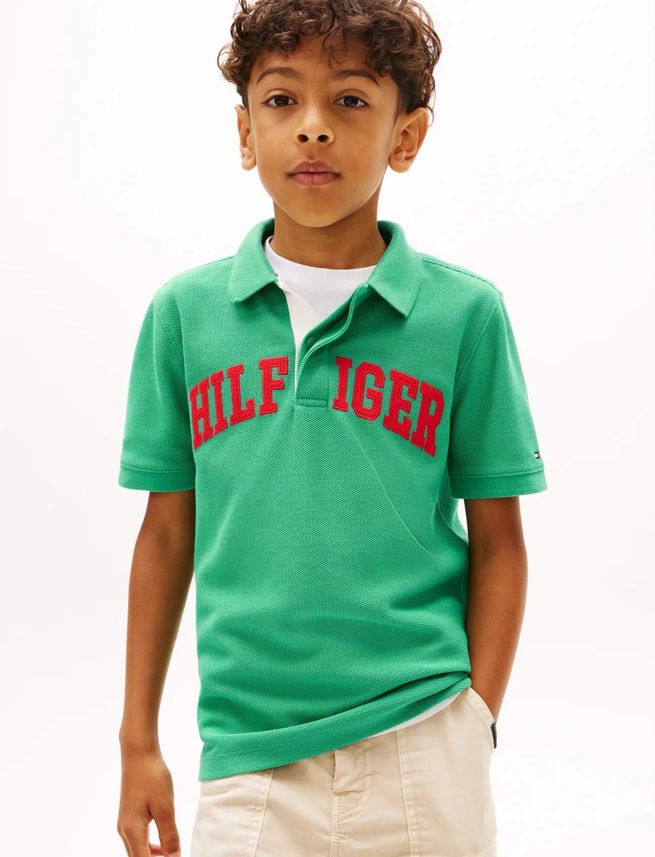 Tommy Hilfiger Hilfiger Varsity Graphic Polo Ss, 140, Green, Poloshirts > Poloshirts Med Korte Ærmer, Børn