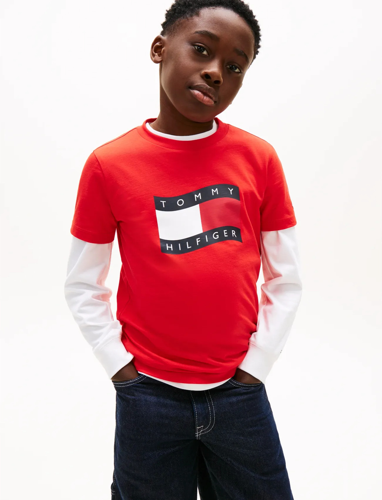 Tommy Hilfiger Wavy Flag T-Shirt, 164, Red, T-Shirts > Kortærmede, Børn