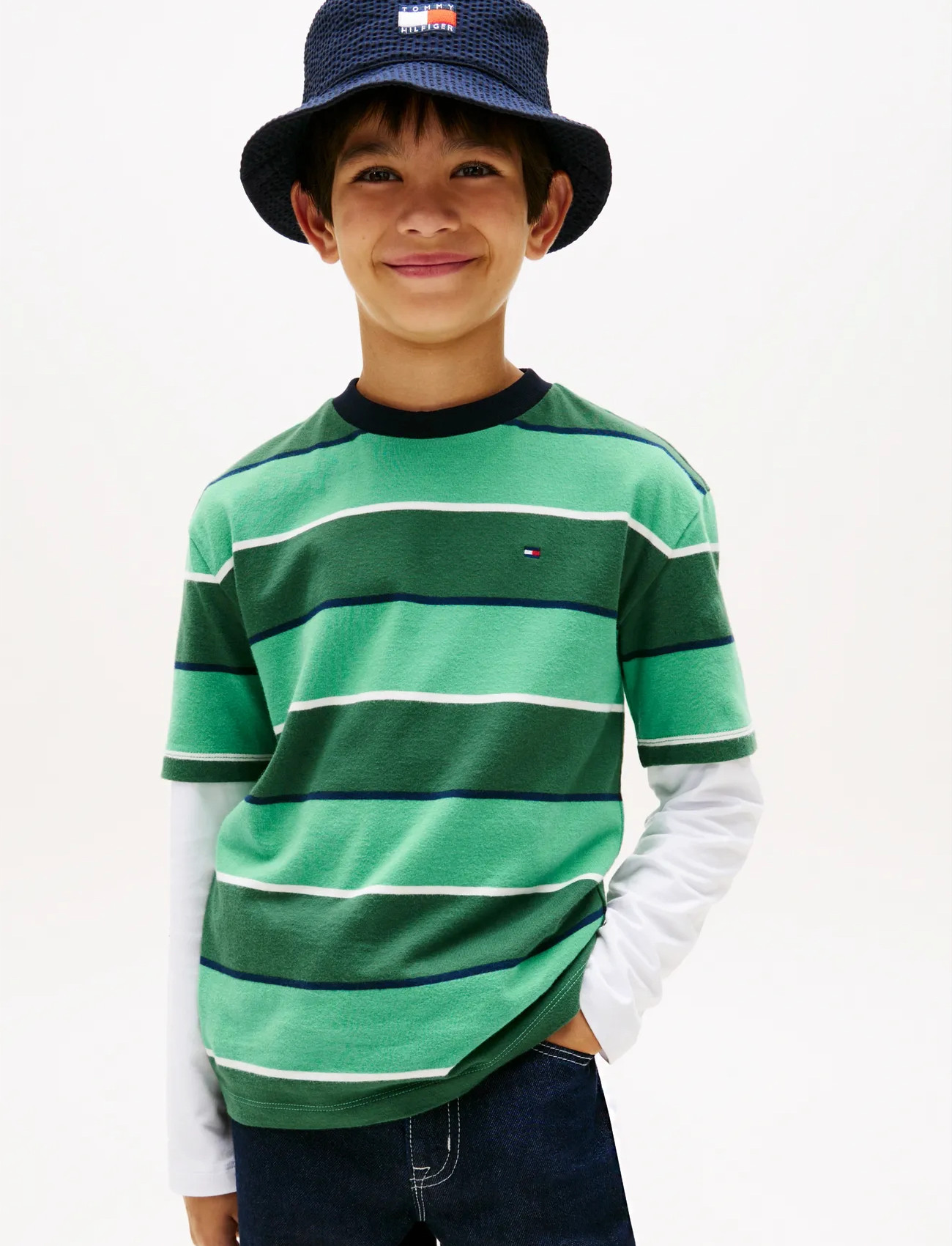 Tommy Hilfiger Rugby Stripe T-Shirt Ss, 152, Green, T-Shirts > Kortærmede, Børn