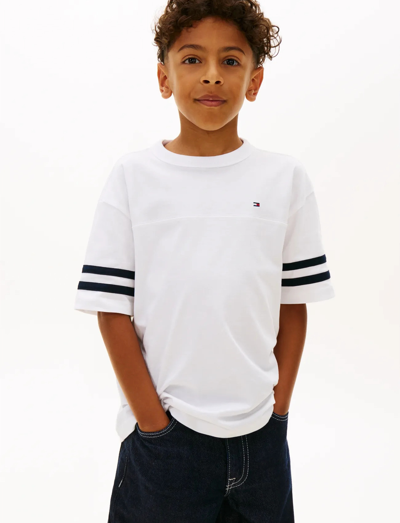 Tommy Hilfiger Varsity Stripes T-Shirt Ss, 140, White, T-Shirts > Kortærmede, Børn