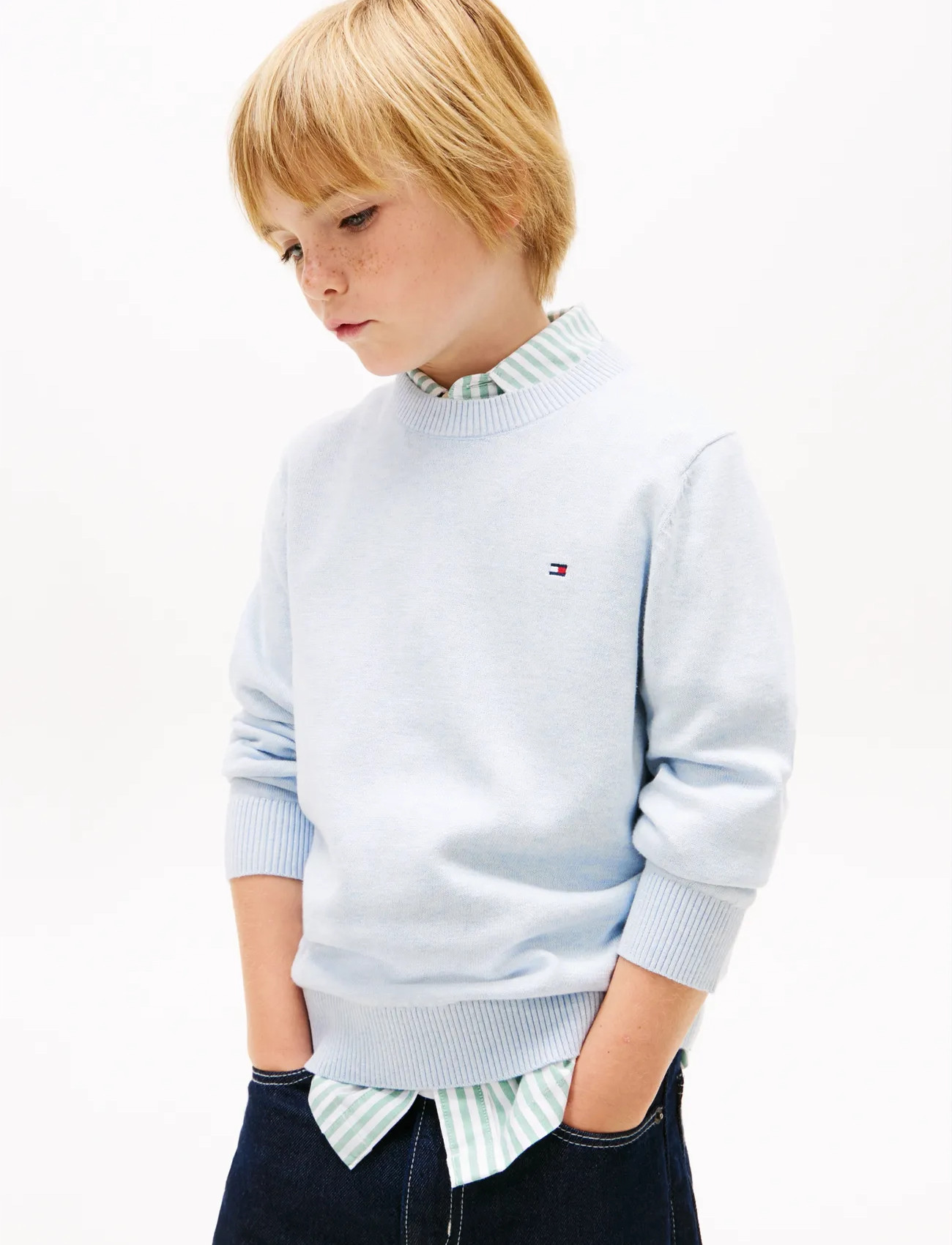 Tommy Hilfiger Crew Neck Sweater Ls, 164, Blue, Strik > Pullovere, Børn