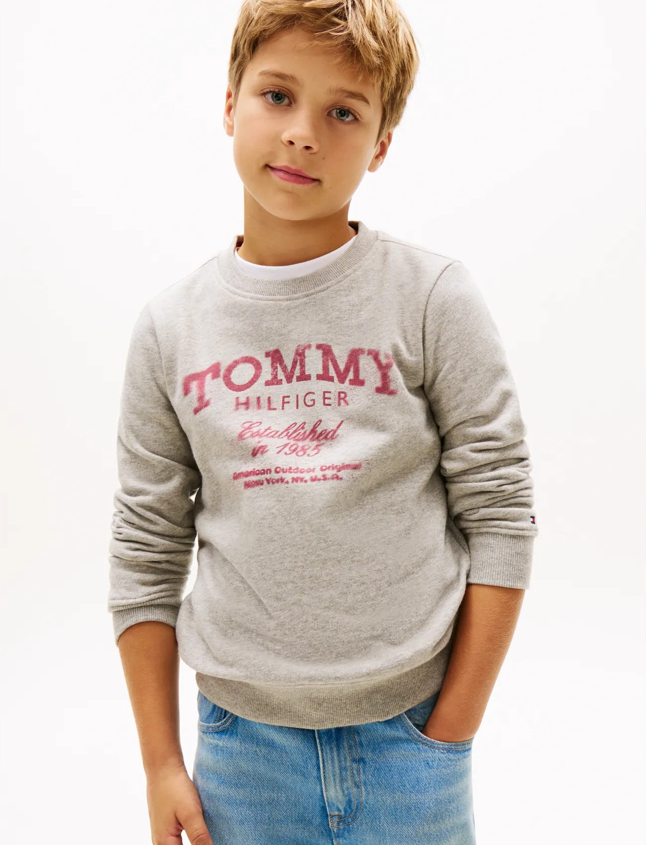 Tommy Hilfiger Tommy Faded Print Sweatshirt, 164, Grey, Sweatshirts & Hættetrøjer > Sweatshirts, Børn