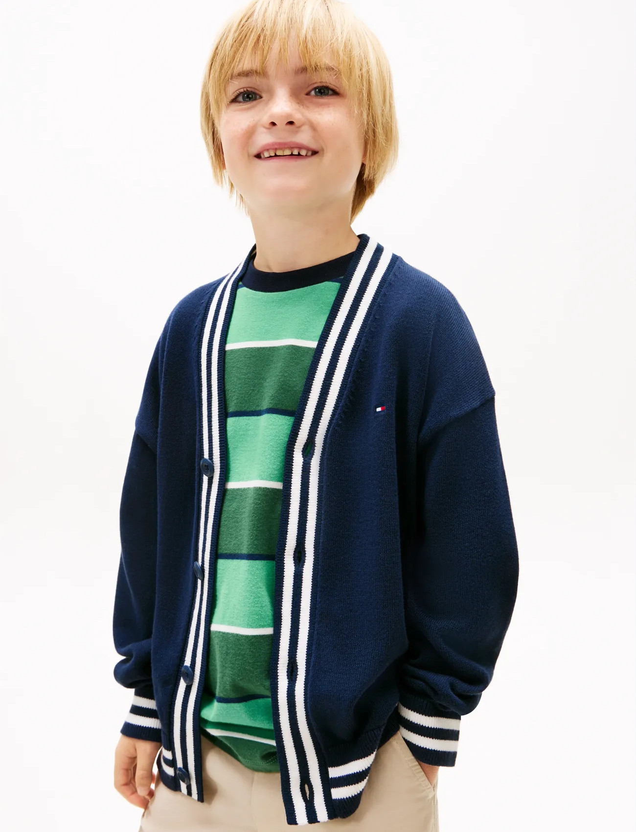 Tommy Hilfiger Varsity Rib V-Neck Cardigan, 122, Navy, Strik > Cardigans, Herre