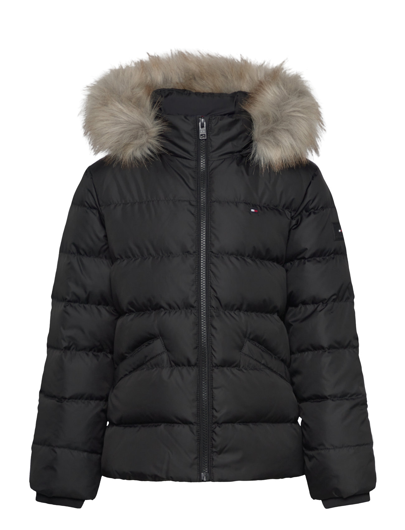 Essential Down Fur Hood Jacket Foret Jakke Black Tommy Hilfiger