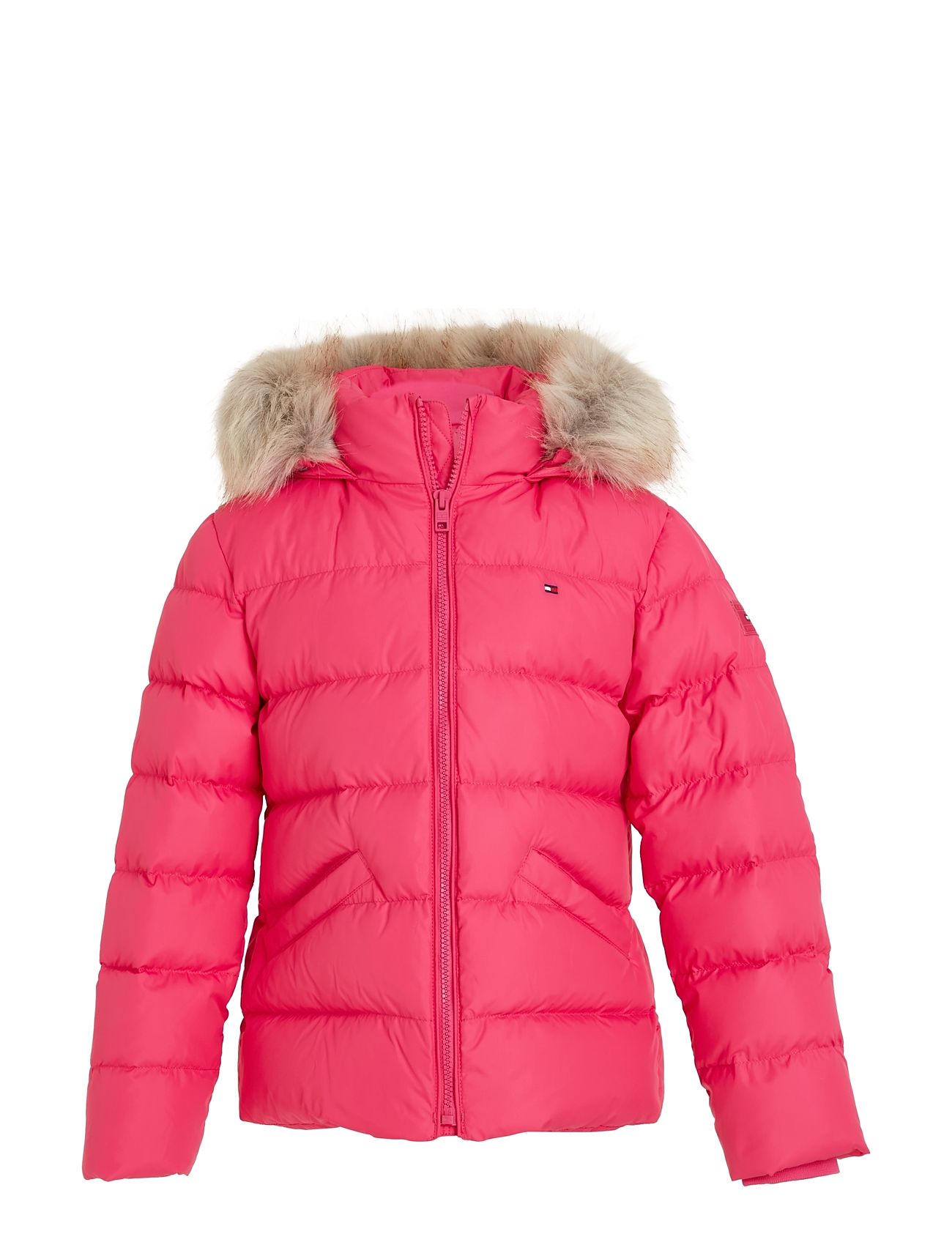 Essential Down Fur Hood Jacket Foret Jakke Pink Tommy Hilfiger