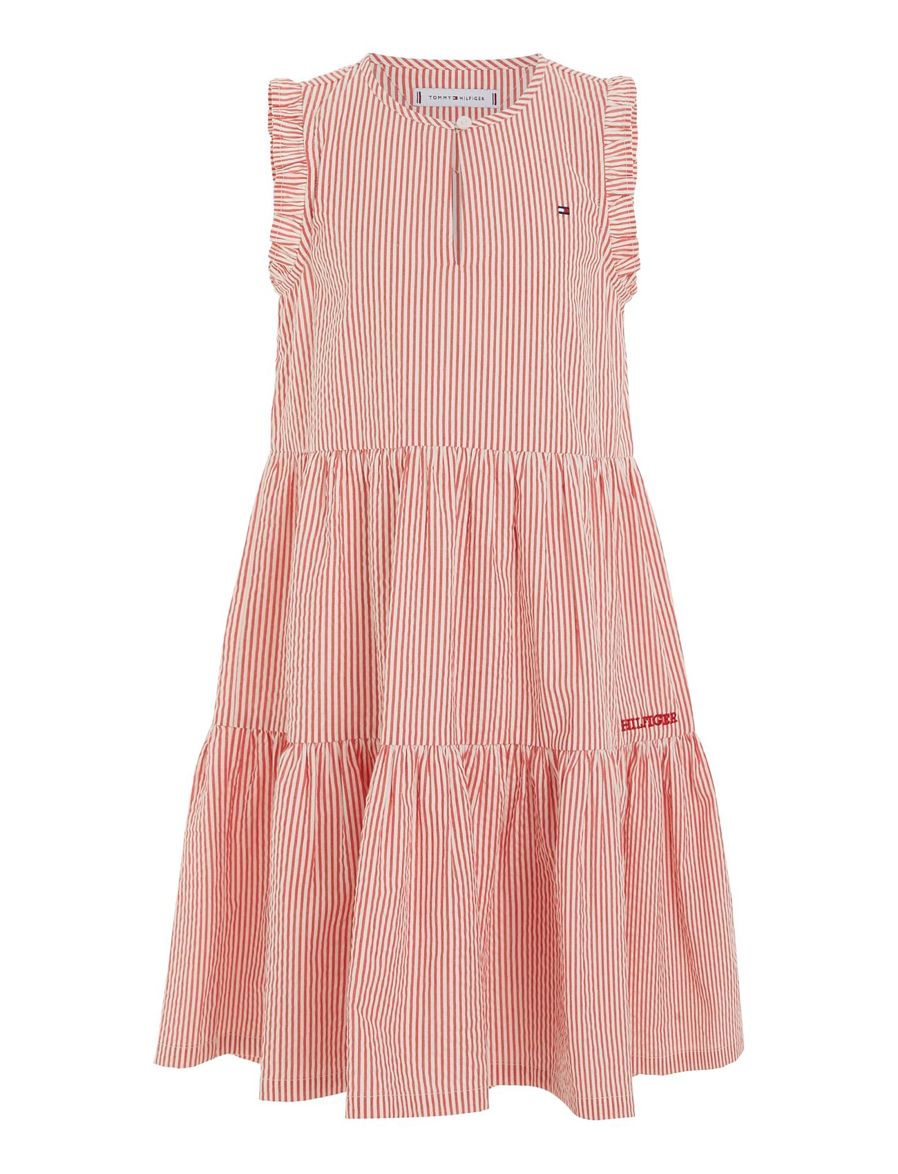 Seersucker Striped Ruffle Dress Coral Tommy Hilfiger