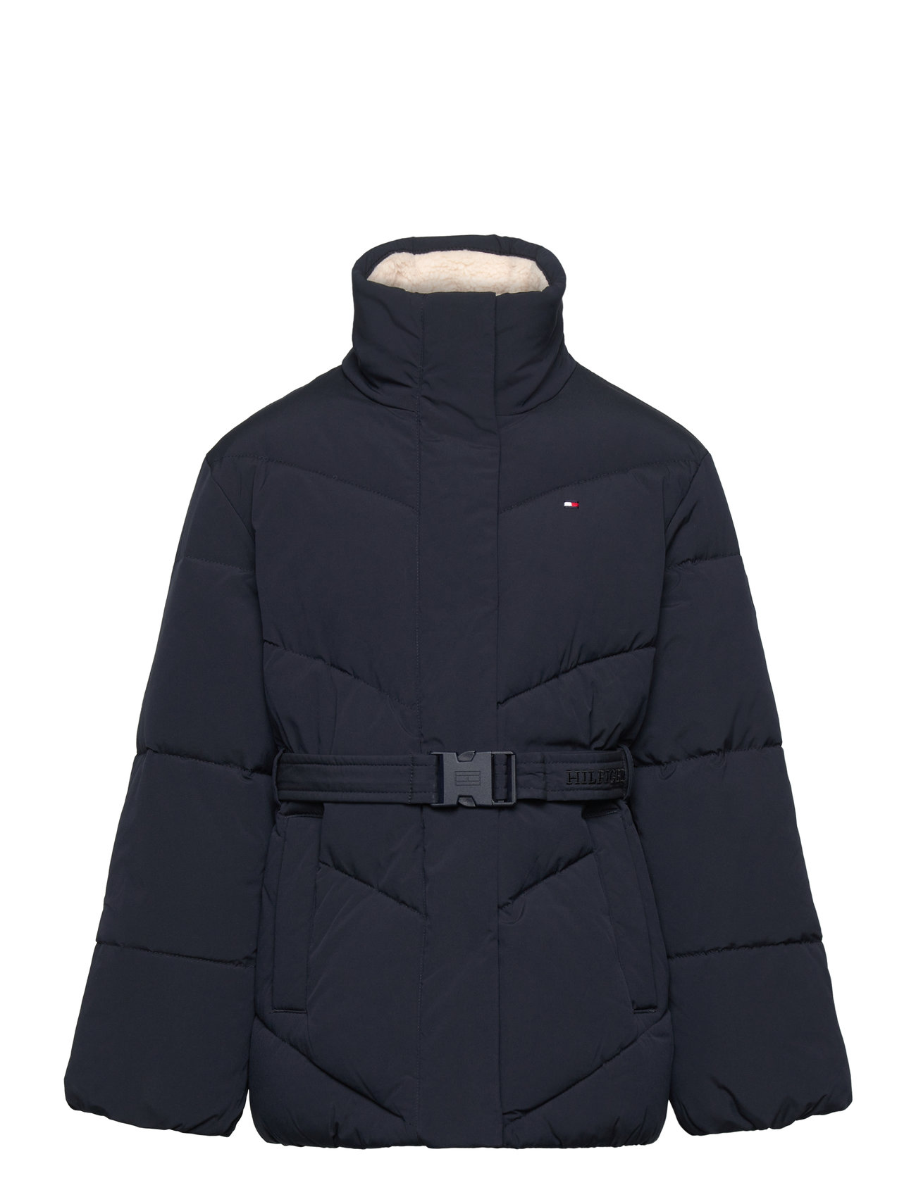 Teddy Collar Mid Lenght Puffer Foret Jakke Navy Tommy Hilfiger