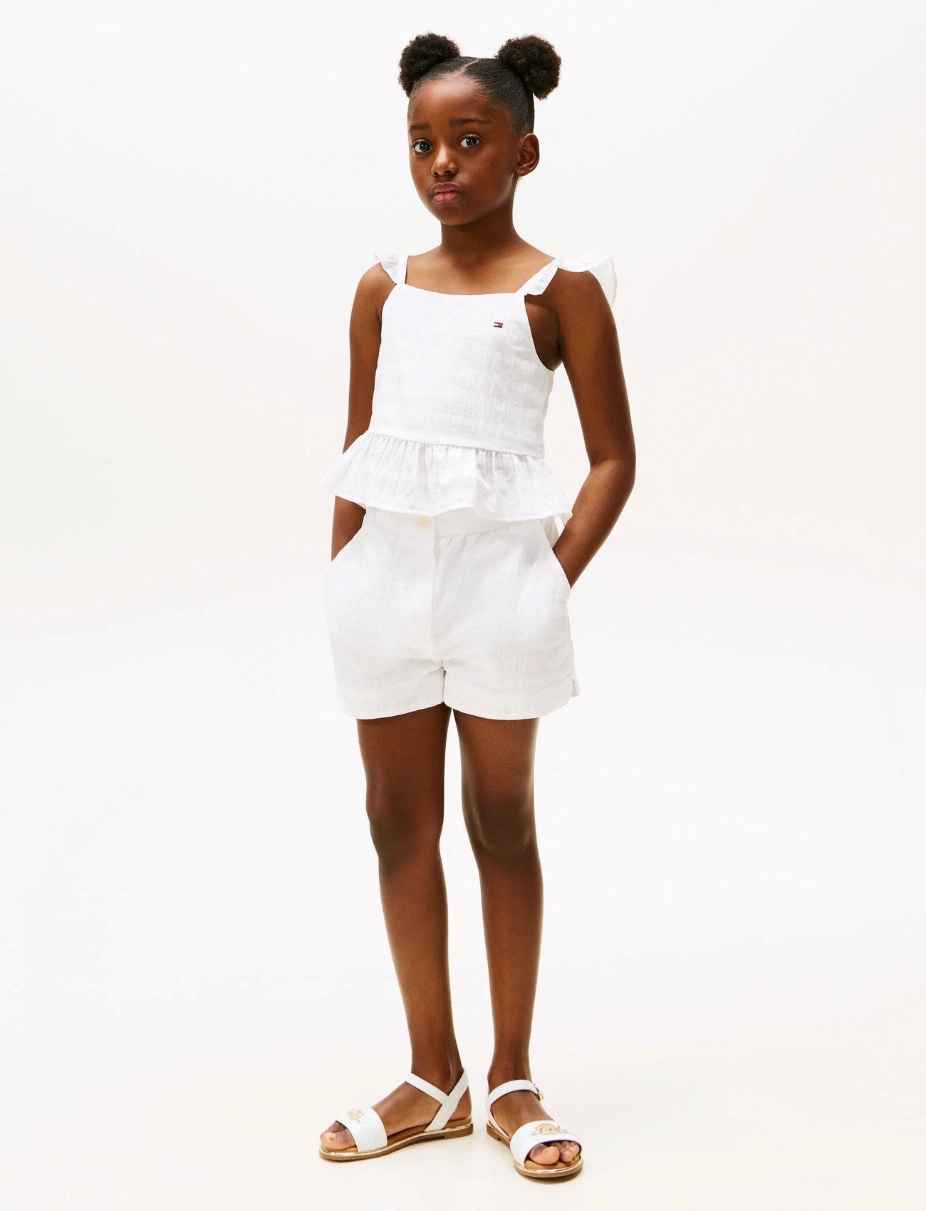 Tommy Hilfiger Textured Cotton Short, 164, White, Underdele > Shorts, Børn