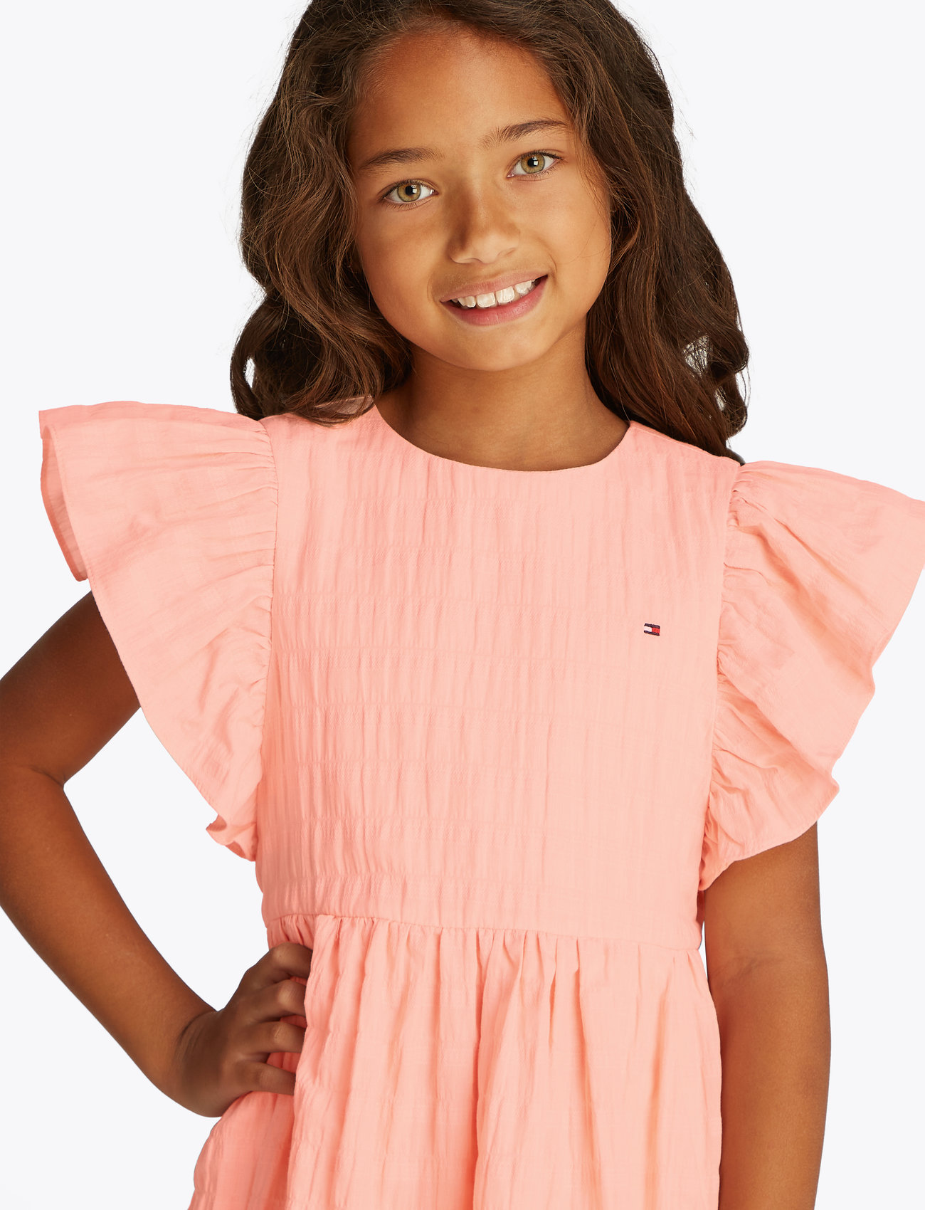 TOMMY HILFIGER Textured Baumwolle Kleid Ss Coral - 164 - Kinder