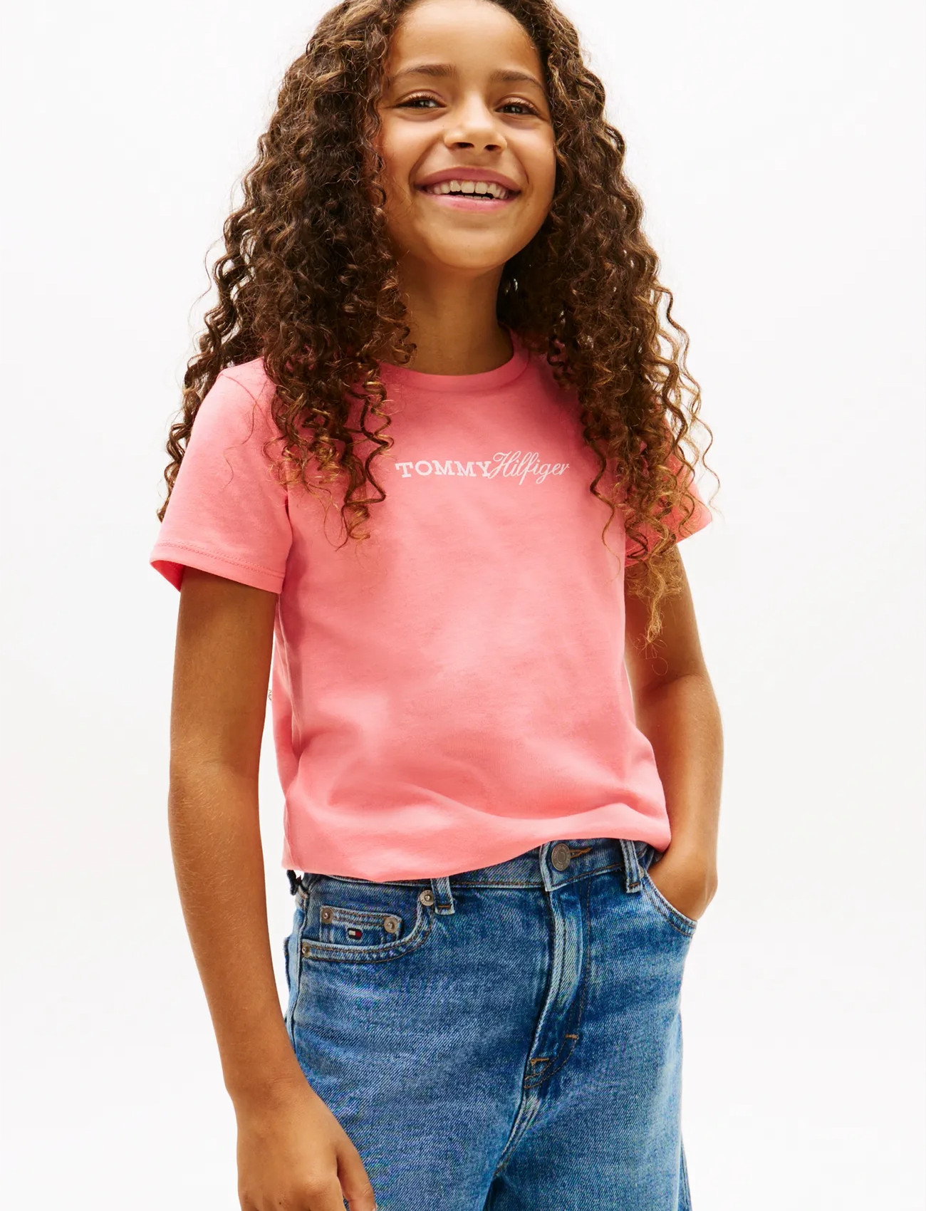 Tommy Hilfiger Tommy Script Tee Ss, 164, Pink, T-Shirts > Kortærmede, Børn