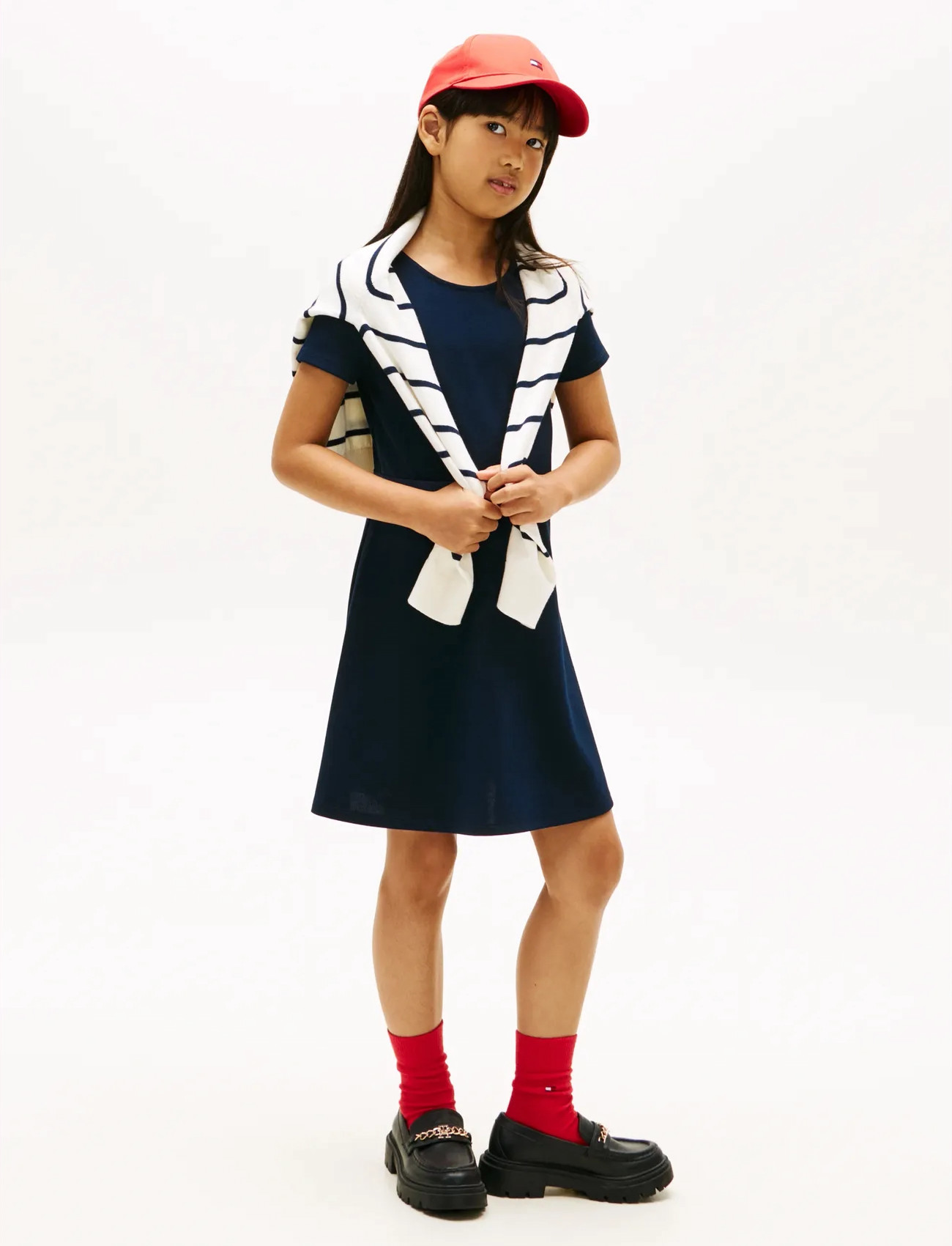Tommy Hilfiger Essential Punto Skater Dress Ss, 128, Navy, Fritidskjoler > Kortærmede Fritidskjoler, Børn