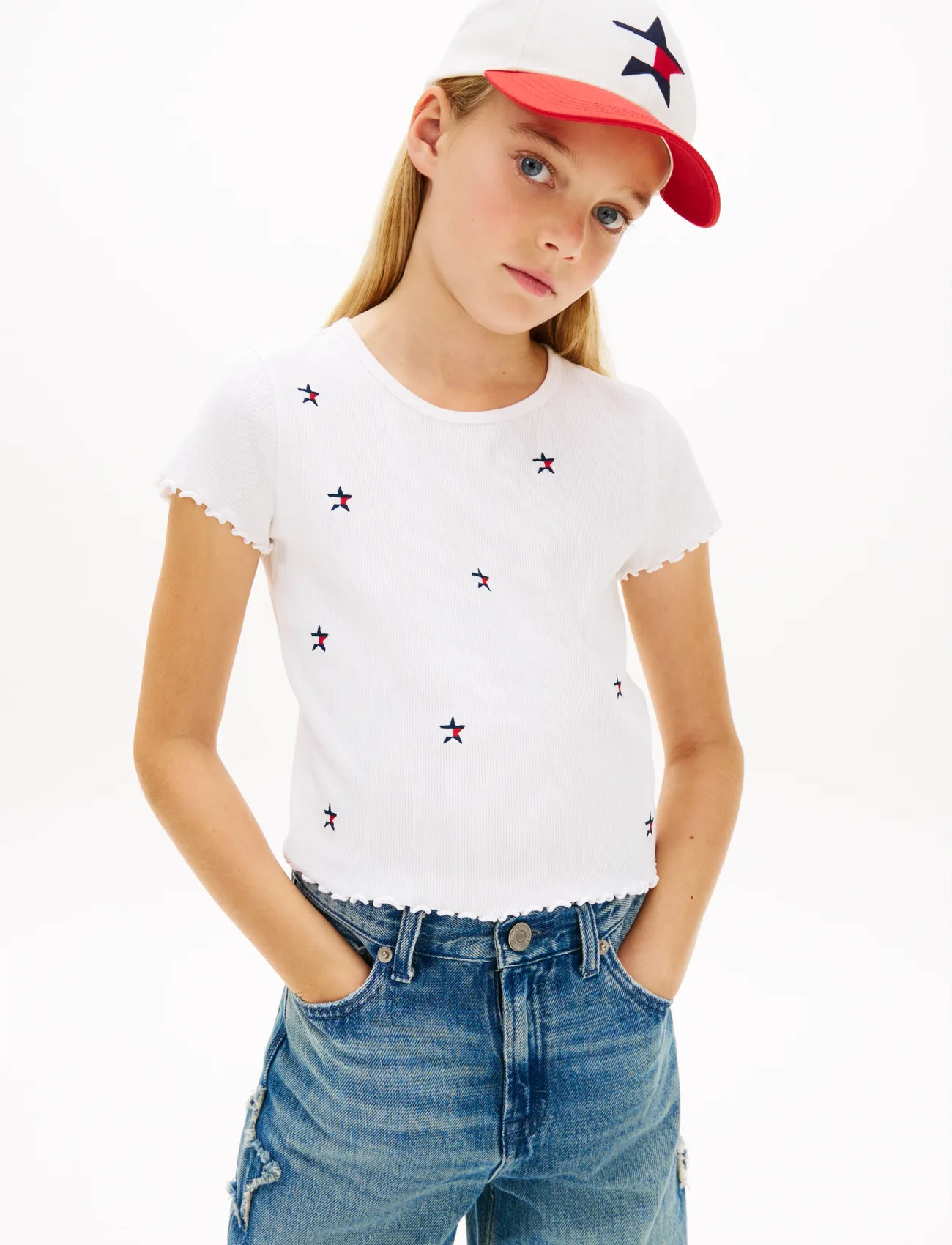 Tommy Hilfiger Rib Star Top, 164, White, T-Shirts > Kortærmede, Børn