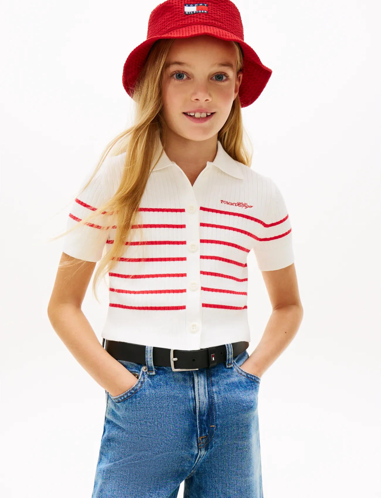Tommy Hilfiger Sweater Rib Polo Ss, 152, White, Poloshirts > Poloshirts Med Korte Ærmer, Børn