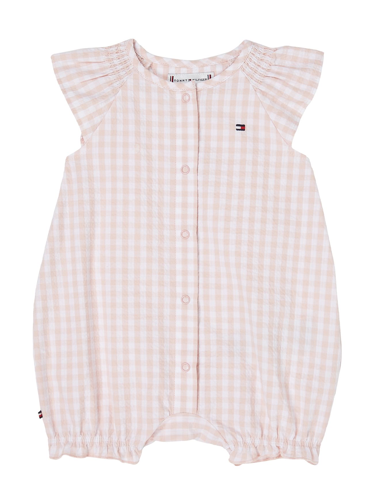 Baby Ruffle Gingham Shortall Bodysuits Short-sleeved Pink Tommy Hilfiger