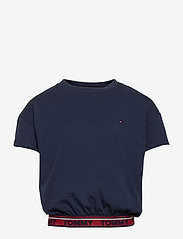 Tommy Hilfiger - TOMMY LUREX RIB  TOP S/S - ensfarvet kortærmet t-shirt - twilight navy - 0