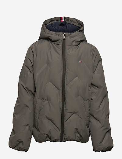 BRANDED QUILTED HOODED JACKET - puffer & padded - downtown grey