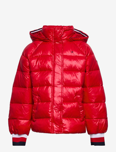red high shine puffer jacket