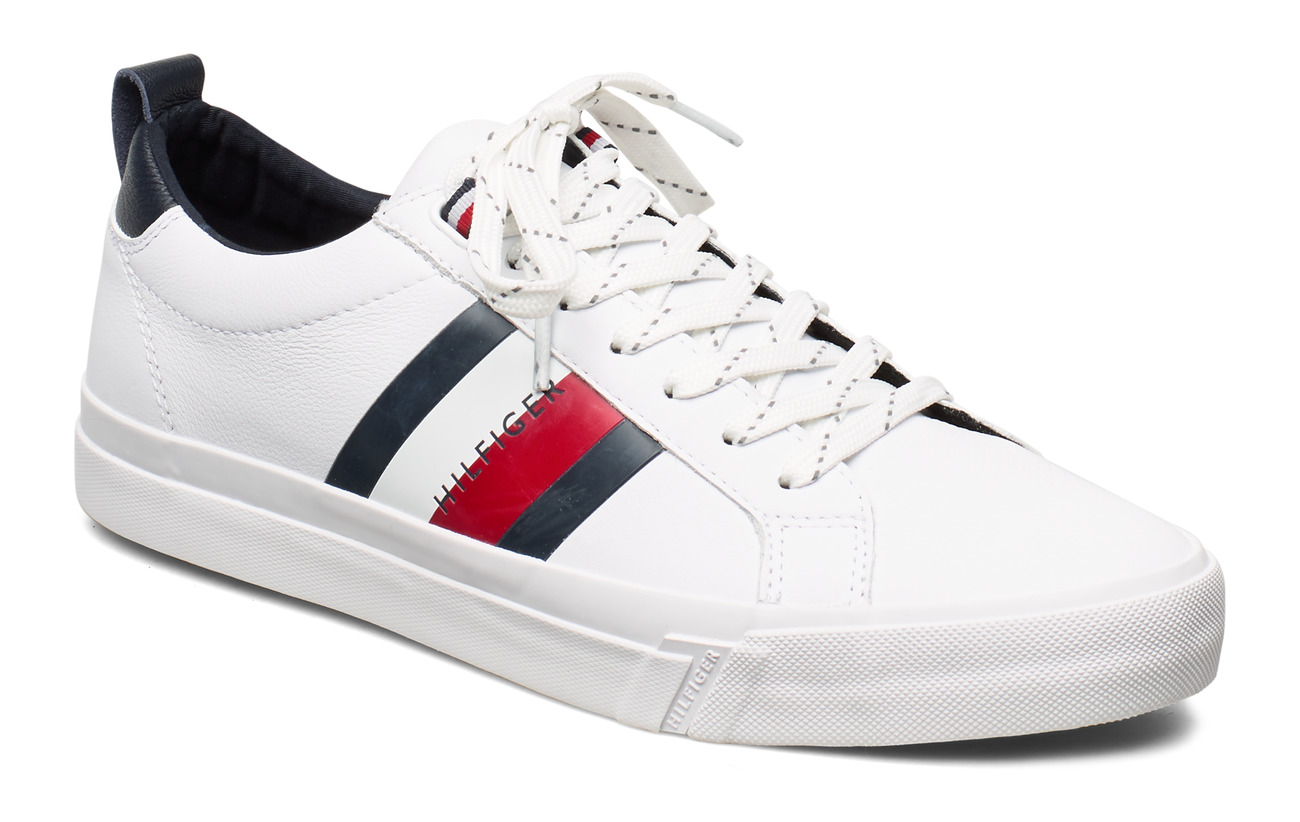 tommy hilfiger flag detail leather low tops