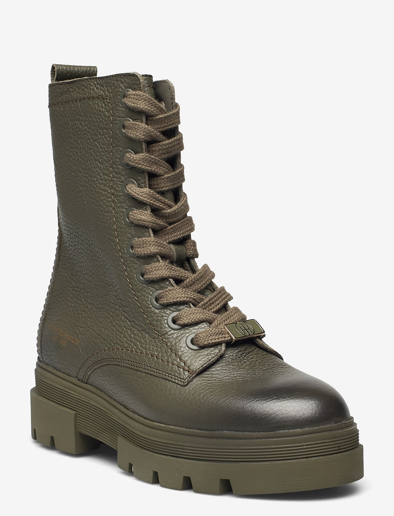 Tommy Hilfiger - MONOCHROMATIC LACE UP BOOT - flat ankle boots - army green - 0