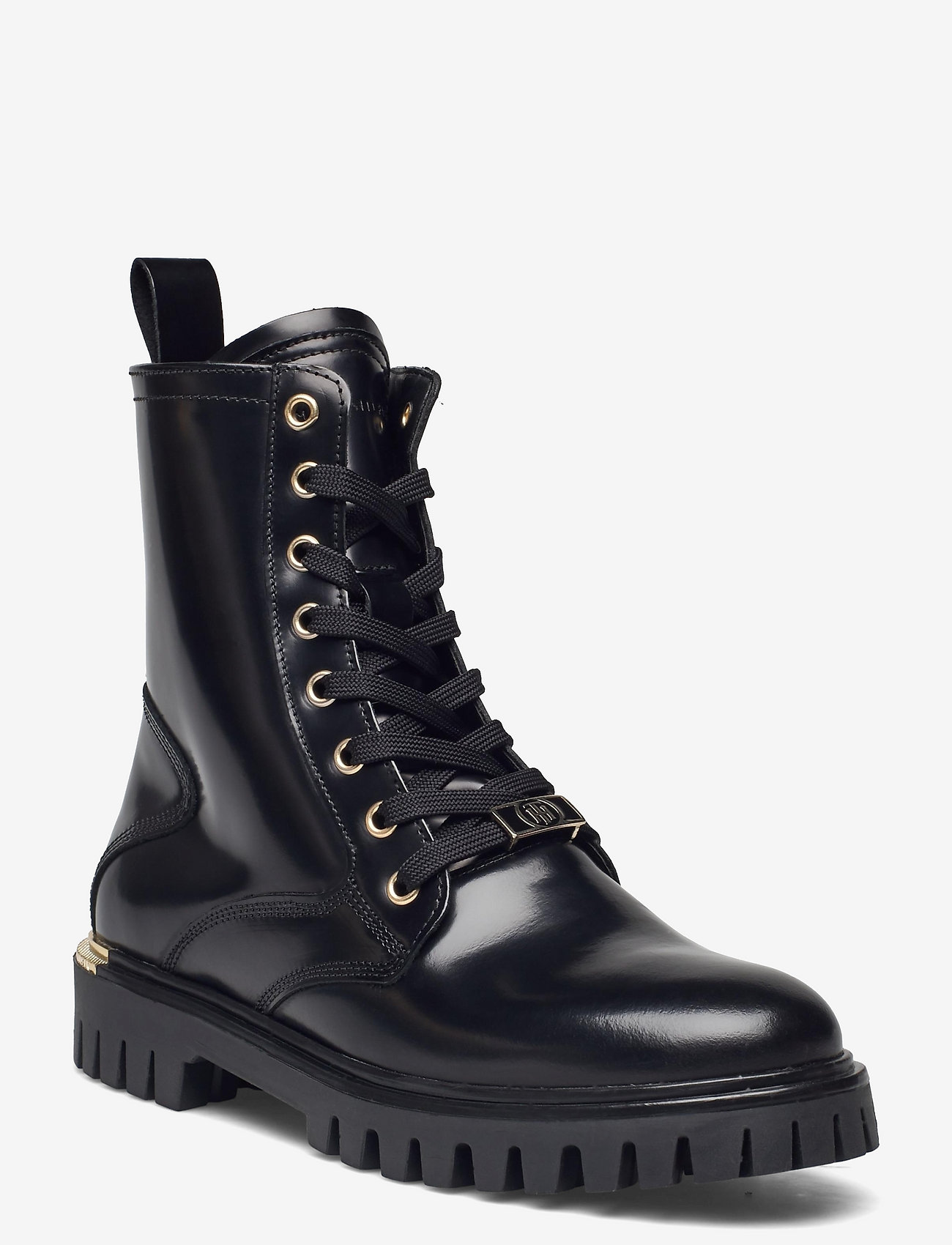 Tommy Hilfiger - POLISHED LEATHER LACE UP BOOT - flat ankle boots - black - 0