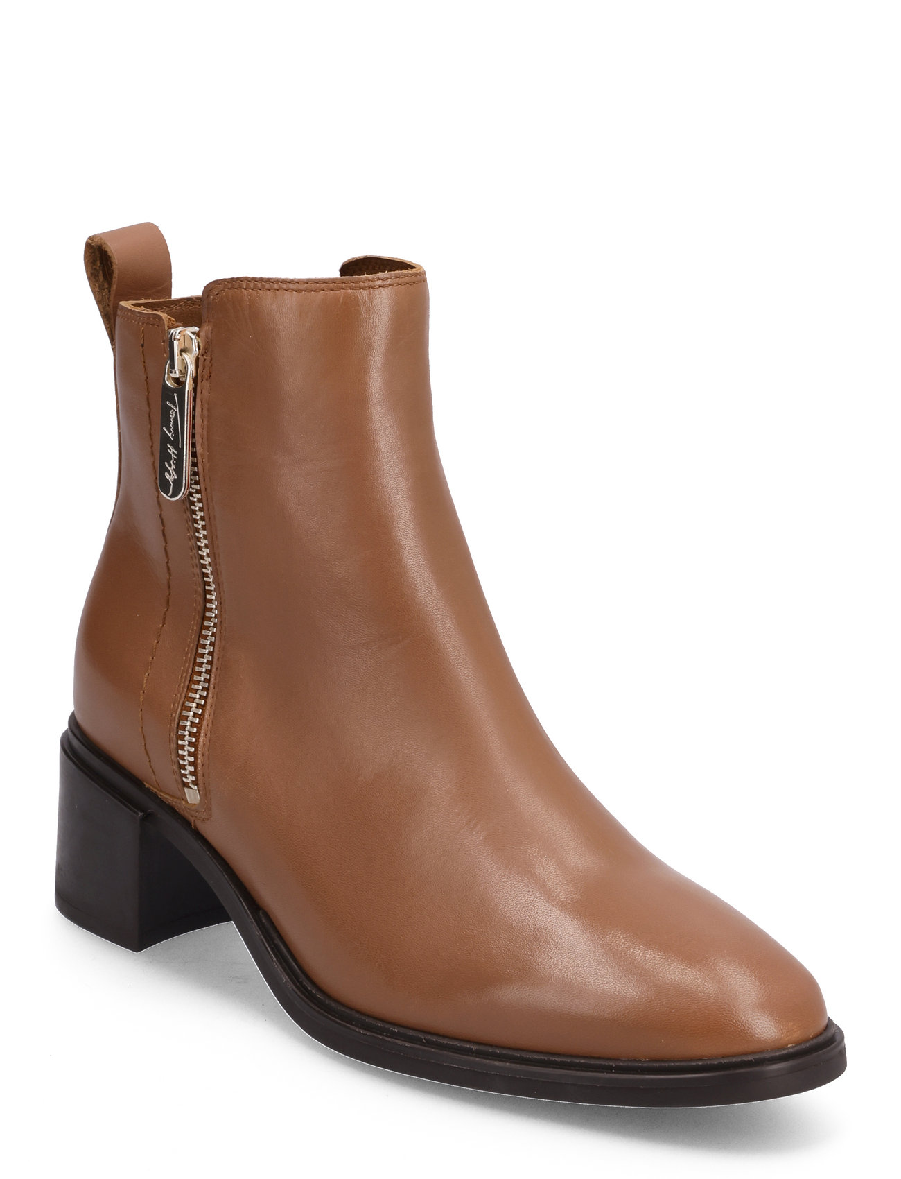 Zip Leather Mid Heel Boot Shoes Boots Ankle Boots Ankle Boots With Heel Brown Tommy Hilfiger
