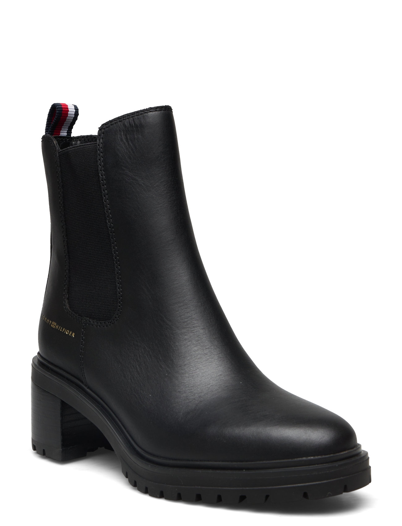 Essential Midheel Leather Bootie Shoes Boots Ankle Boots Ankle Boots With Heel Black Tommy Hilfiger