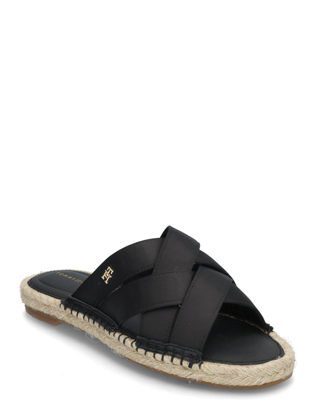 Satin Espadrille Mule Flate Sandaler Black Tommy Hilfiger